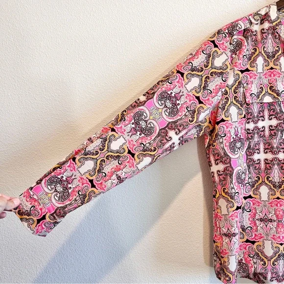 Charter Club Women’s L Button Up Paisley Scroll Print Long Sleeve Career Blouse - Picture 5 of 9